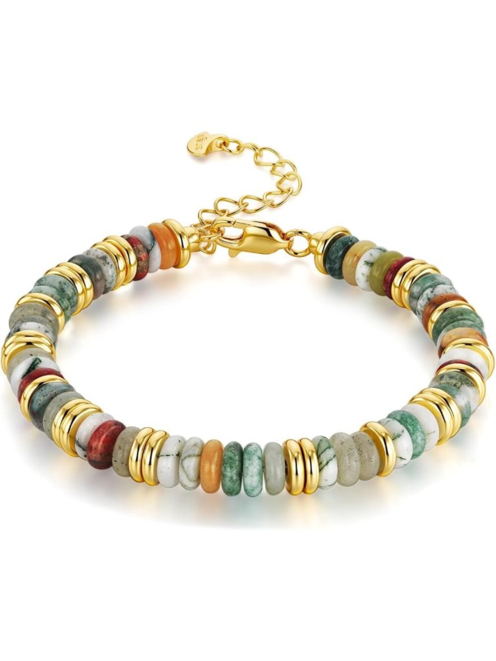 Colorful 18K Gold Plated Stackable Bracelets for Women, Beaded Stone Jewelry Set
